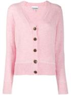 Ganni Rib-knit Trimmed Cardigan - Pink