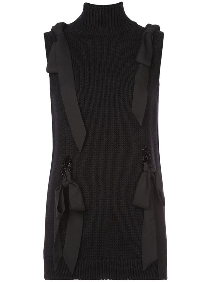 Simone Rocha Tulle Overlay Puff Sleeve Sweater - Black