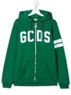 Gcds Kids Teen Logo Zipped Hoodie - Green