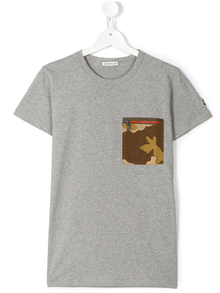 Moncler Kids Printed Pocket T-shirt, Boy's, Size: 14 Yrs, Grey