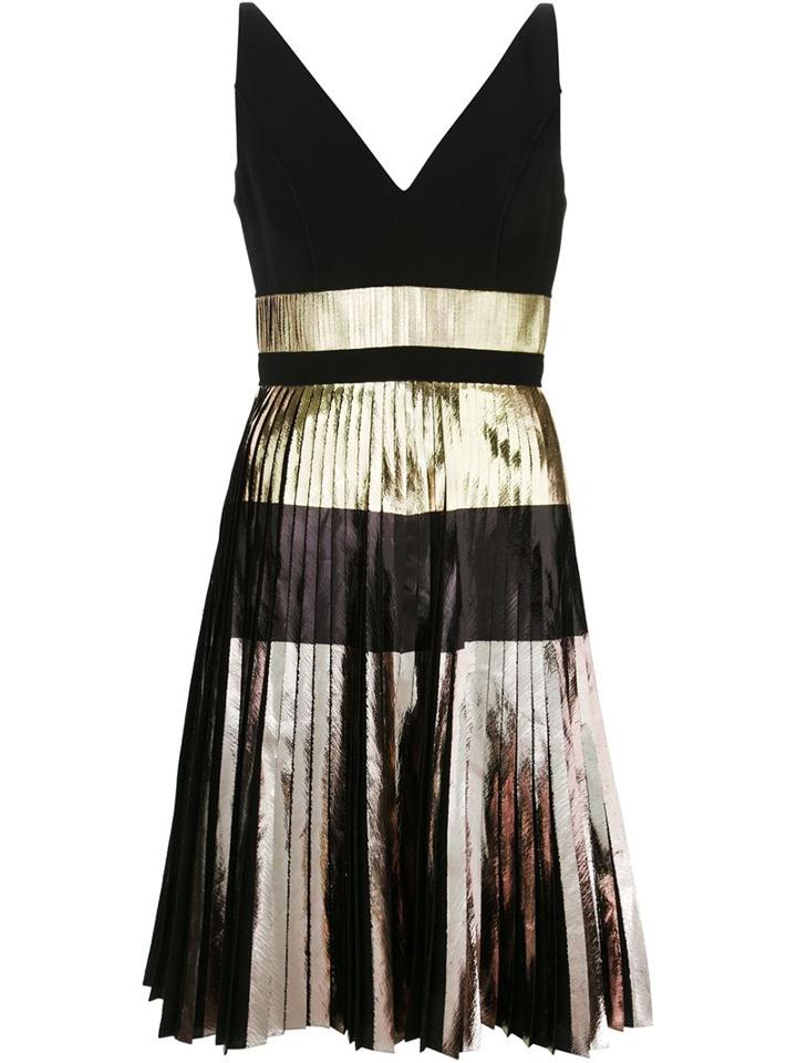 Proenza Schouler Pleated Metallic Dress, Women's, Size: 6, Black, Silk/polyester/acetate