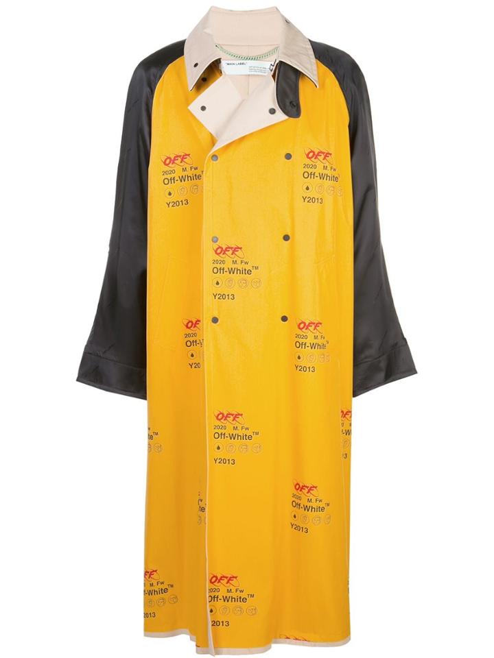 Off-white Logo Printed Oversized Trench Coat - Yellow