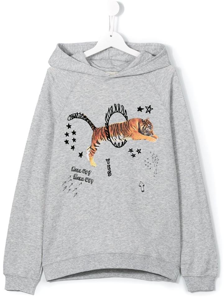 Stella Mccartney Kids Tiger Jumping Through Hoop Print Hoodie, Girl's, Size: 14 Yrs, Grey