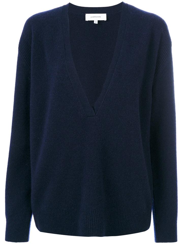 Carven - V-neck Sweater - Women - Polyamide/spandex/elastane/wool - S, Blue, Polyamide/spandex/elastane/wool