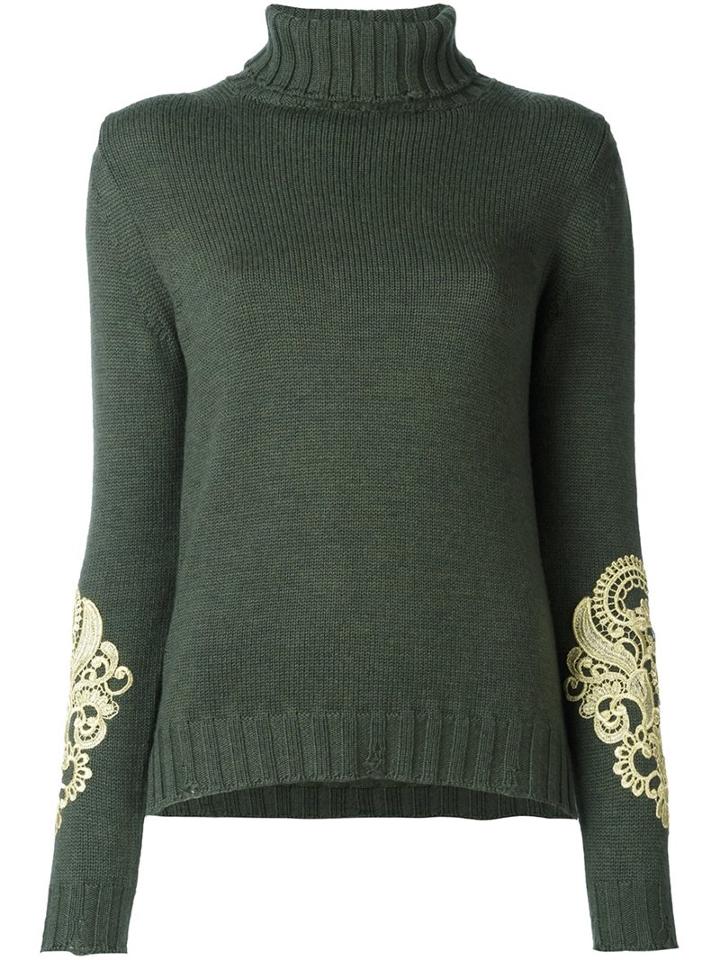 P.a.r.o.s.h. Embroidered Turtleneck Sweater, Women's, Size: Medium, Green, Virgin Wool
