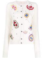 Tory Burch Embroidered Fine Knit Cardigan - Neutrals