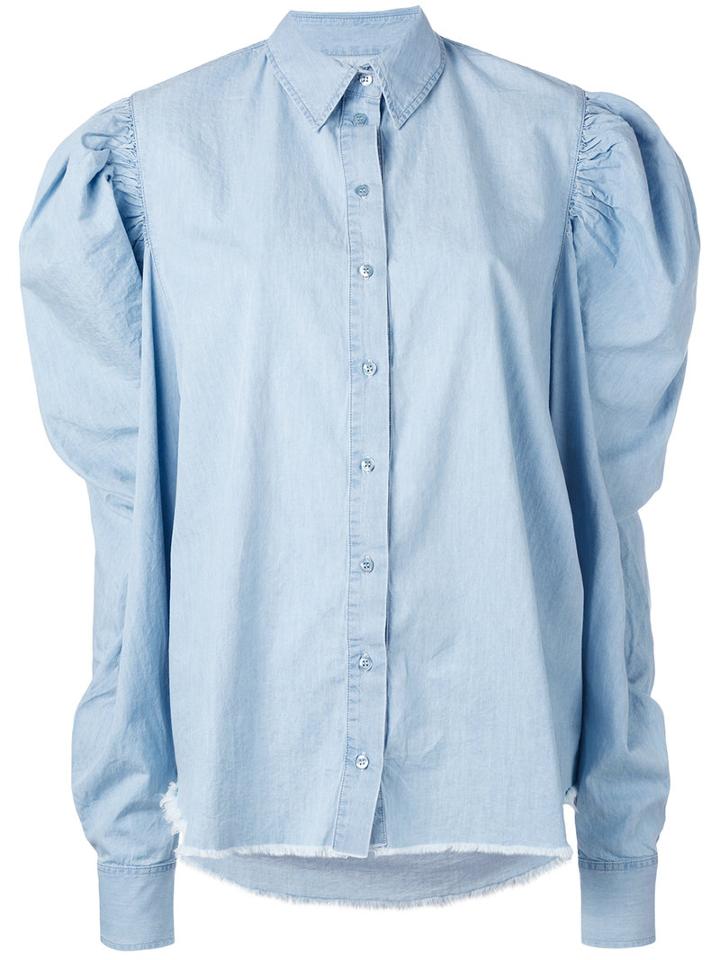 Marques'almeida - Puff Sleeve Chambray Shirt - Women - Cotton - S, Blue, Cotton