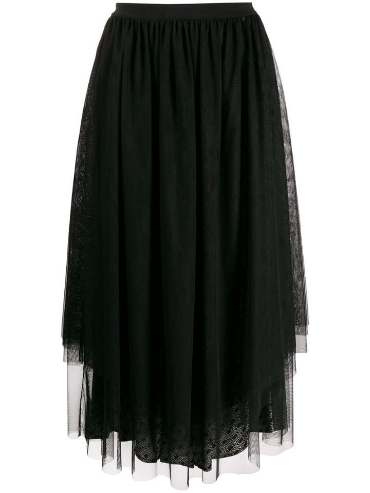Twin-set Flared Tulle Midi Skirt - Black