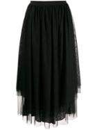 Twin-set Flared Tulle Midi Skirt - Black