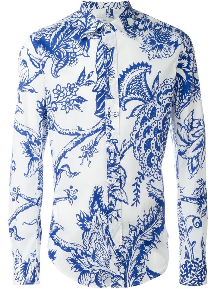 Vivienne Westwood Man Printed Shirt, Men's, Size: 52, Blue, Cotton/spandex/elastane