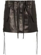 Saint Laurent Lace-up Medium Rise Leather Mini Skirt - Black