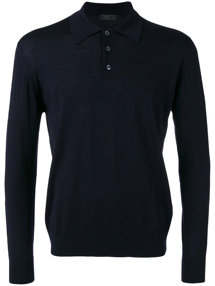 Prada Plain Polo Shirt, Men's, Size: 48, Blue, Virgin Wool