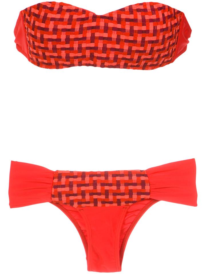 Amir Slama Woven Bandeau Bikini Set - Red