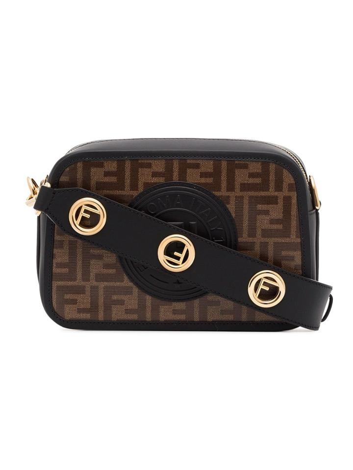 Fendi Fndi Cam Lthr Logo Xbody Nvy Red Stamp - Black