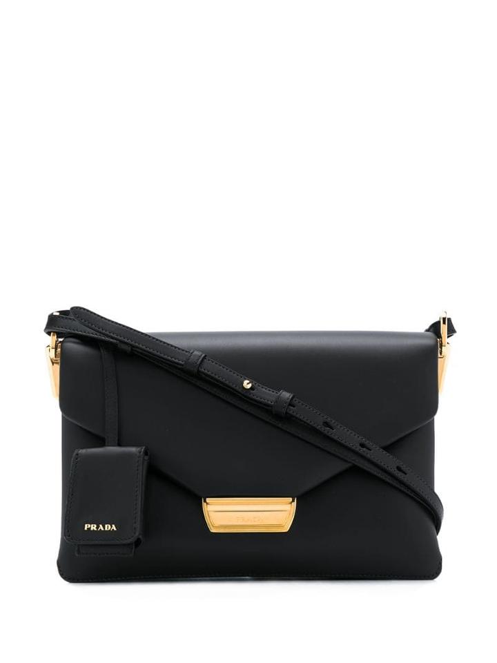 Prada Logo Foldover Shoulder Bag - Black