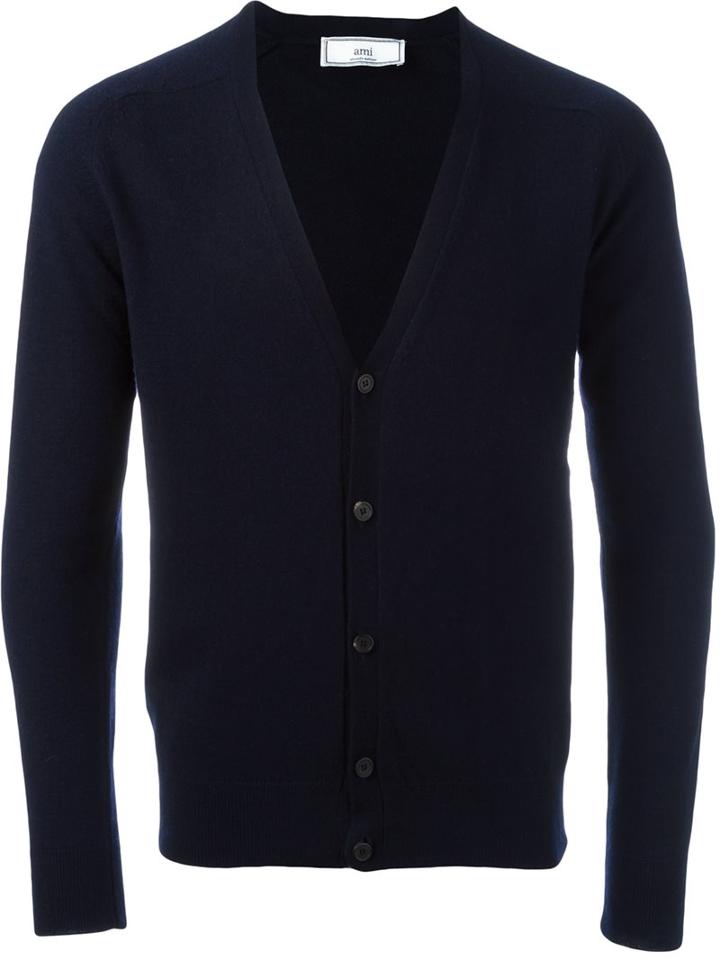 Ami Alexandre Mattiussi V-neck Cardigan, Men's, Size: Medium, Blue, Cashmere/wool