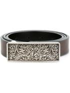 Eleventy Engraved Buckle Belt, Women's, Size: 85, Grey, Leather