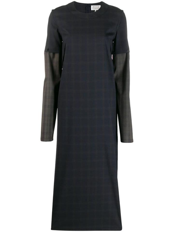 Maison Margiela Checked Two-tone Dress - Blue