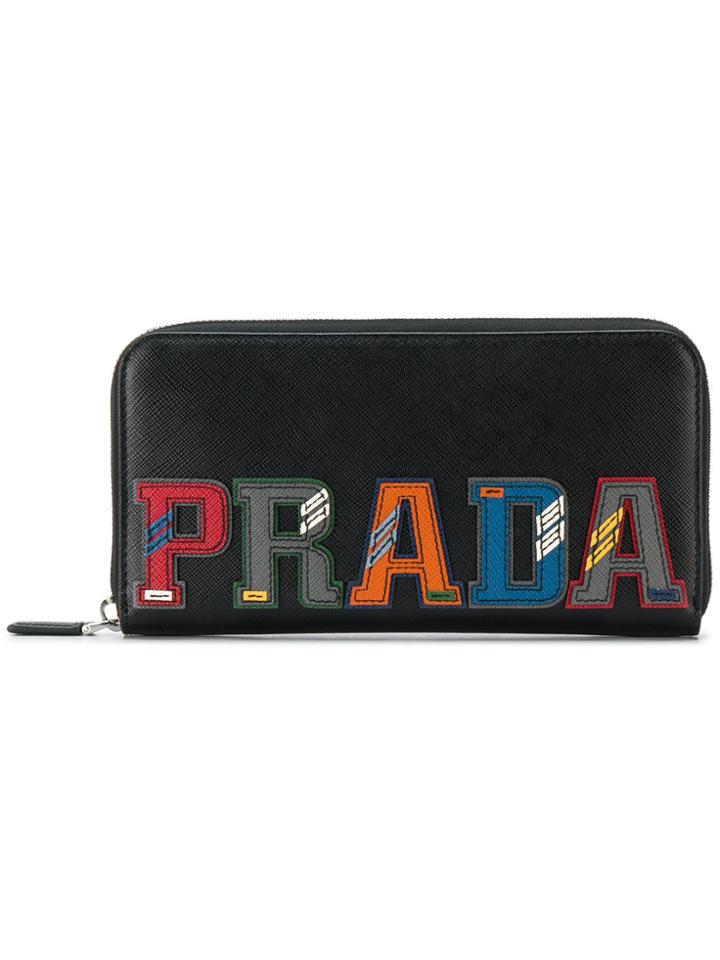 Prada Logo Patch Continental Wallet - Black