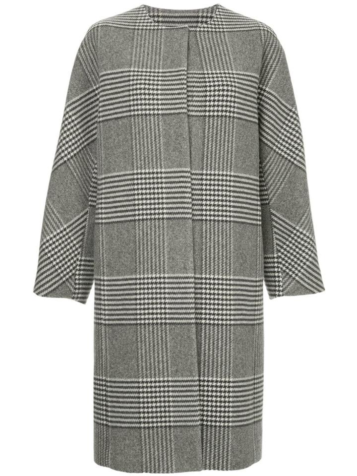 Des Prés Checked Single Breasted Coat - Grey