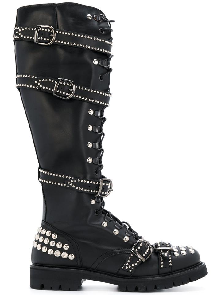 Christian Pellizzari Studded Buckle Boots - Black