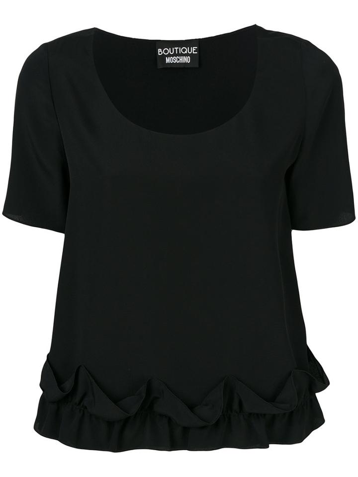 Boutique Moschino - Frilled Hem Shortsleeved Blouse - Women - Silk/viscose - 42, Black, Silk/viscose