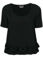 Boutique Moschino - Frilled Hem Shortsleeved Blouse - Women - Silk/viscose - 42, Black, Silk/viscose