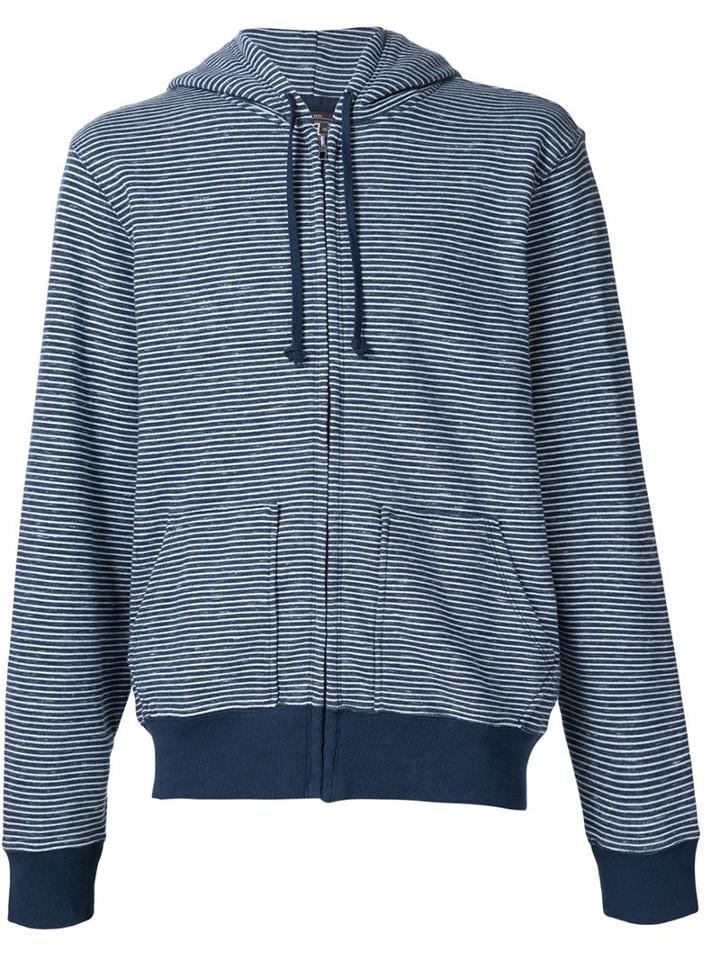 Rrl Striped Zipped Hoodie, Men's, Size: Large, Blue, Cotton