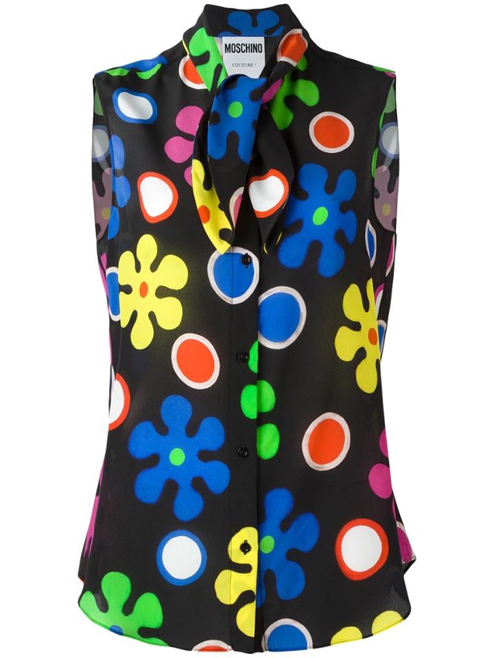 Moschino Flower Power Neck Tie Blouse - Black