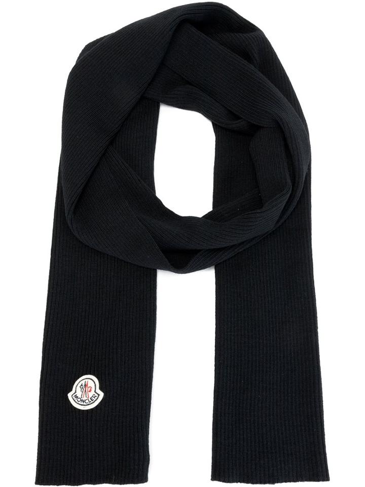 Moncler Ribbed Knit Scarf, Men's, Black, Virgin Wool