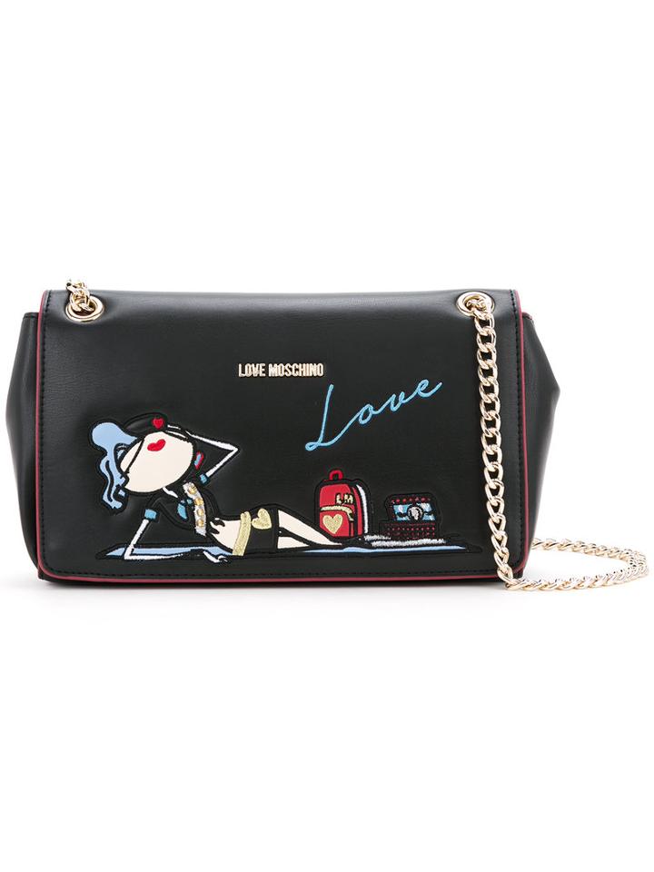 Love Moschino - Doll Embroidery Shoulder Bag - Women - Polyurethane - One Size, Black, Polyurethane