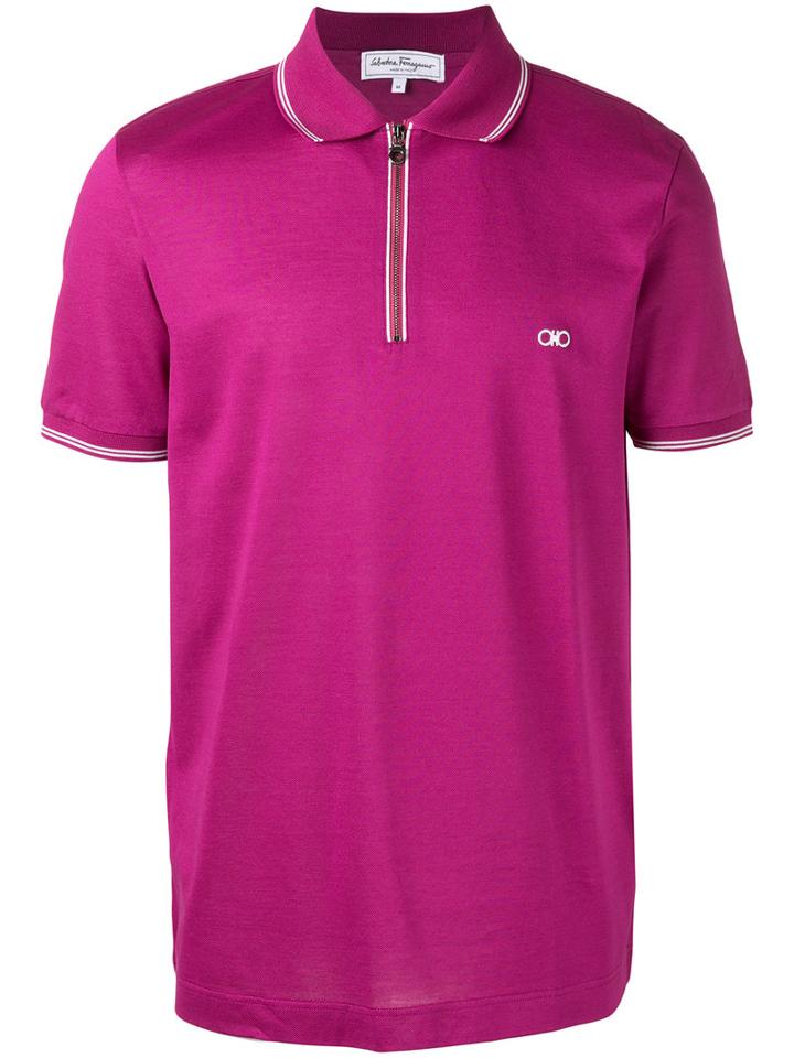 Salvatore Ferragamo Zip Polo Shirt, Men's, Size: Xl, Pink/purple, Cotton