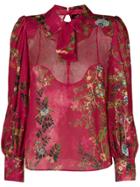 Elisabetta Franchi Lace Insert Floral Blouse - Red