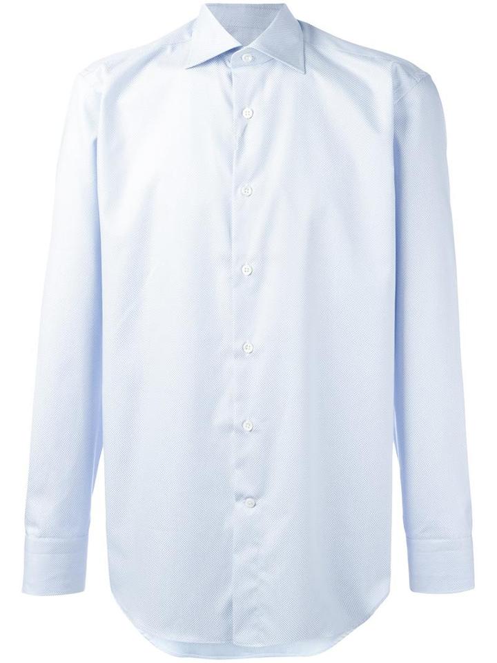 Canali Curved Hem Shirt, Men's, Size: 45, Blue, Cotton