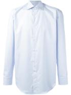 Canali Curved Hem Shirt, Men's, Size: 45, Blue, Cotton