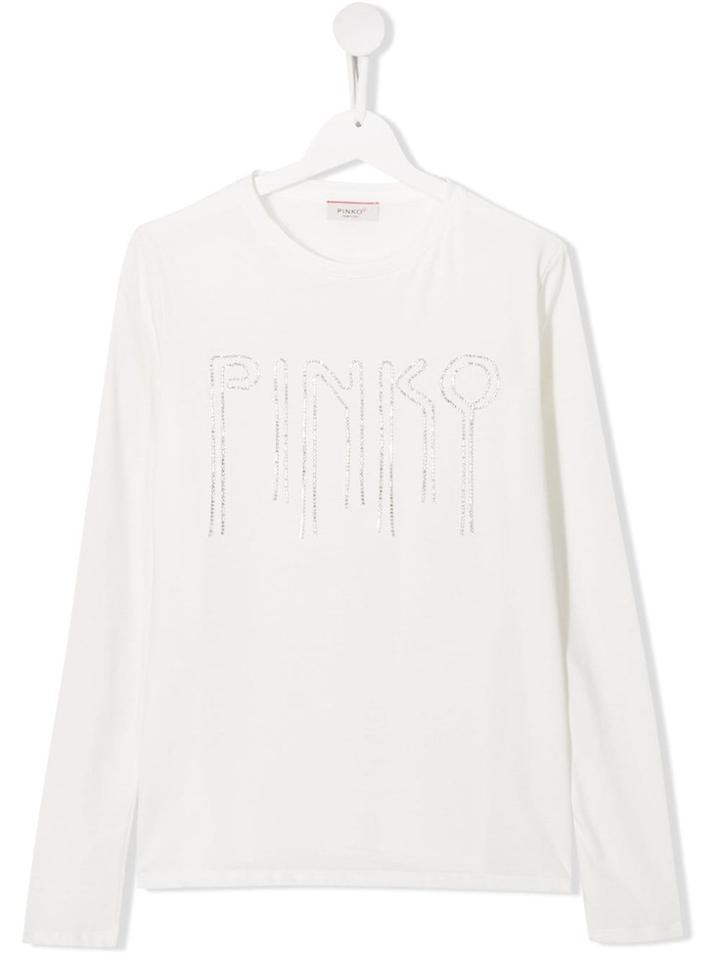 Pinko Kids Teen Rhinestone Logo T-shirt - White