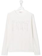 Pinko Kids Teen Rhinestone Logo T-shirt - White