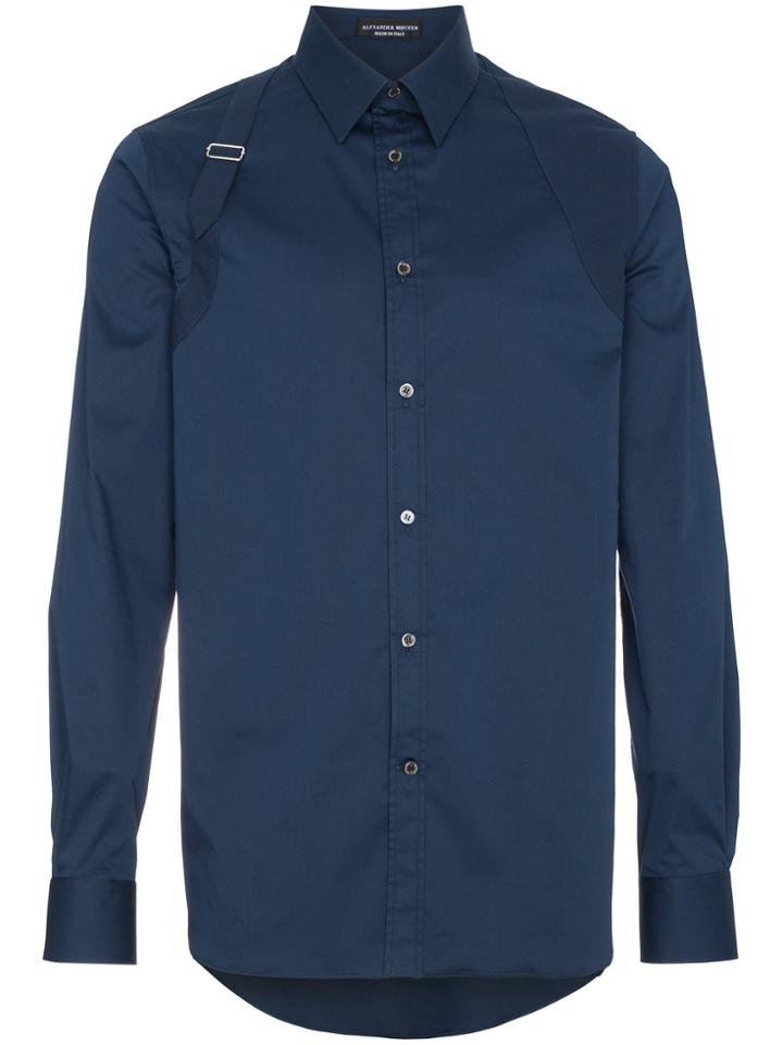 Alexander Mcqueen Harness Long Sleeved Cotton Shirt - Blue