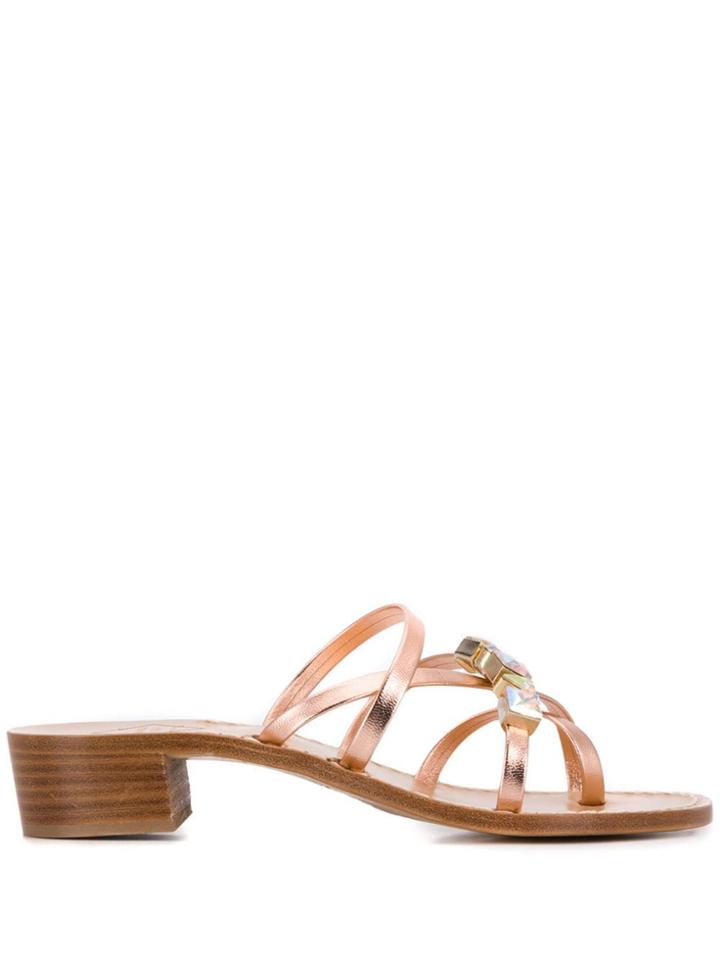 Emanuela Caruso Embellished Strappy Mules - Metallic