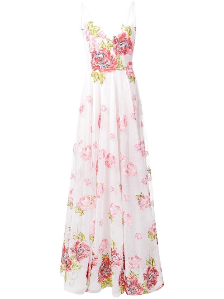 Marchesa Notte Long Rose Dress - White