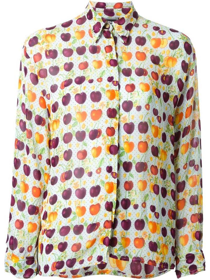 Versace Vintage Cherry Print Sheer Shirt