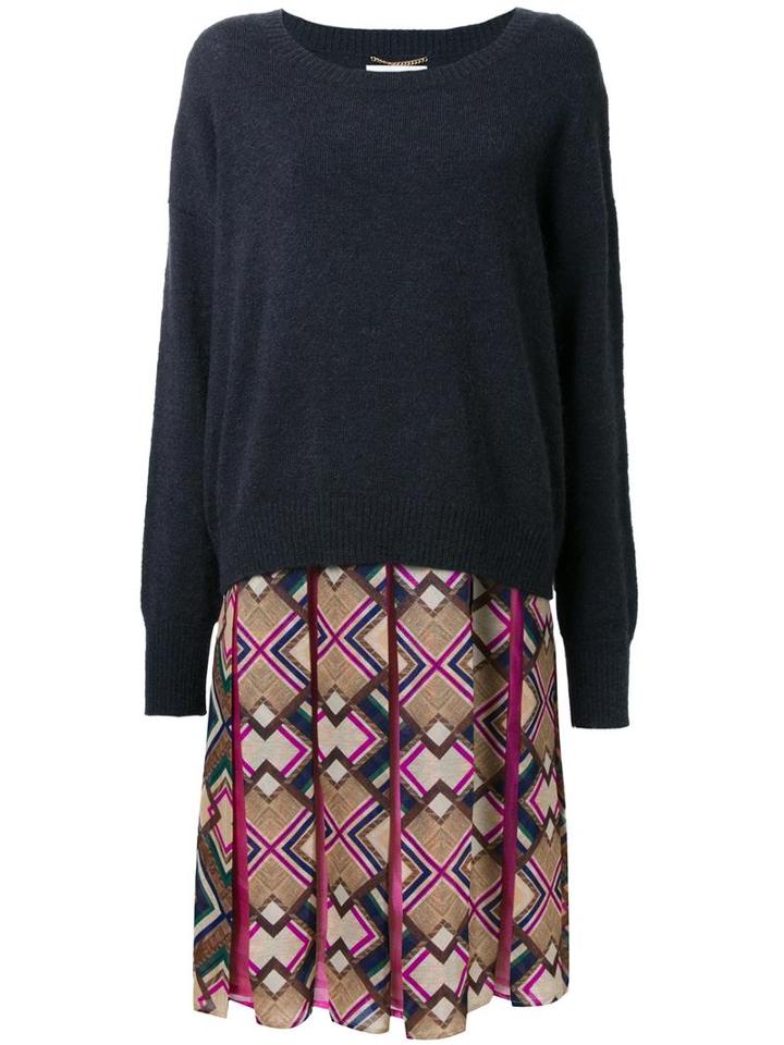 Muveil - Geometric Print Pleated Dress - Women - Nylon/mohair/wool - 40, Black, Nylon/mohair/wool