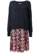 Muveil - Geometric Print Pleated Dress - Women - Nylon/mohair/wool - 40, Black, Nylon/mohair/wool