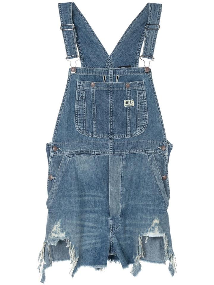 R13 Distressed Overalls - Blue