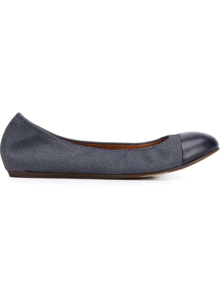 Lanvin Contrasted Toe Cap Ballerinas, Women's, Size: 39, Blue, Cotton/lamb Skin/polyamide