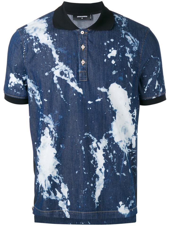 Dsquared2 Splatter Polo Shirt, Men's, Size: 50, Blue, Cotton/spandex/elastane