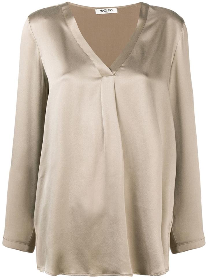 Max & Moi Front Pleat V-neck Blouse - Neutrals