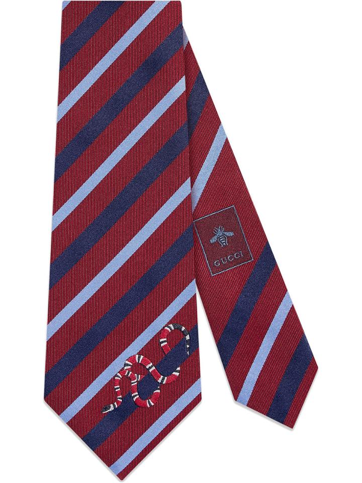 Gucci Striped Silk Tie With Kingsnake - Red
