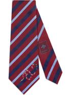 Gucci Striped Silk Tie With Kingsnake - Red