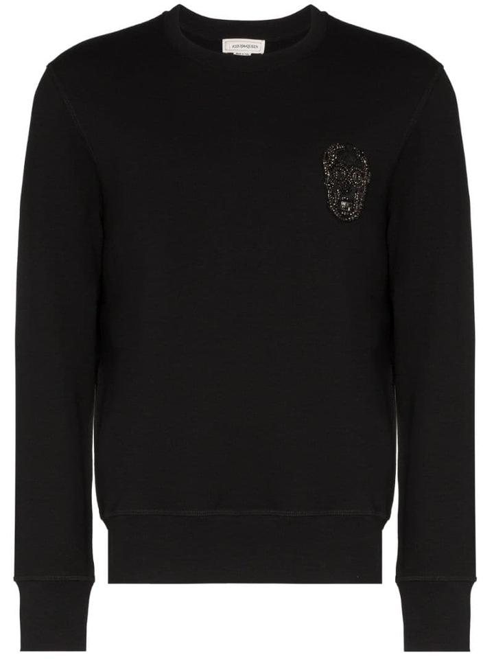 Alexander Mcqueen Sequin Skull Logo Sweatshirt - Black
